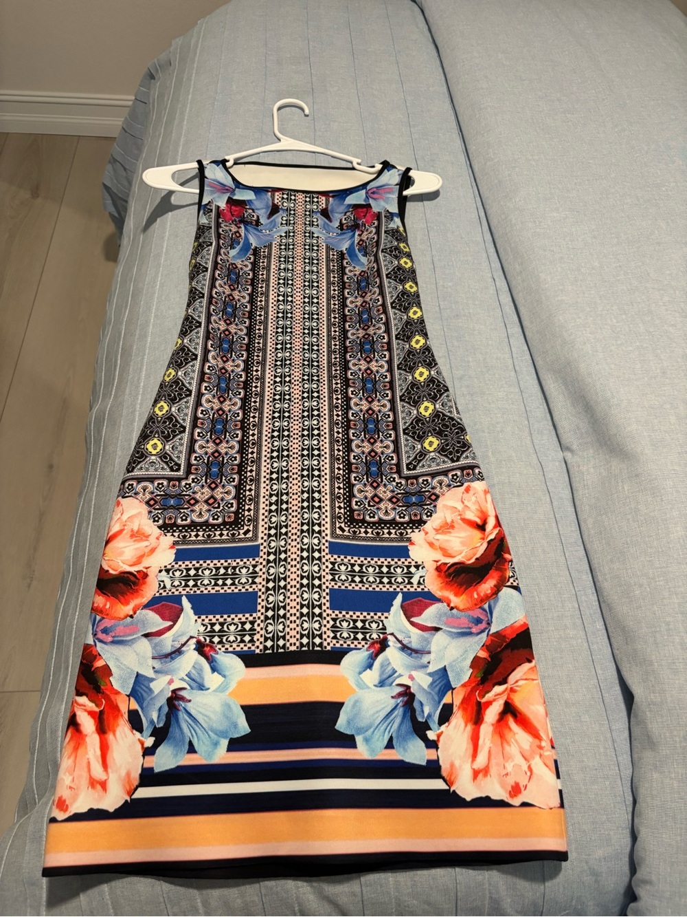 Clover Canyon Coral, Blue and Black Printed Mini Dress